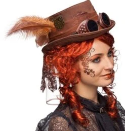 Steampunk Hoed Met Bril Bruin