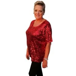 Pailletten Top Ronde Hals XL Rood