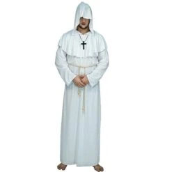 Monnik Kostuum Wit (driedelig)